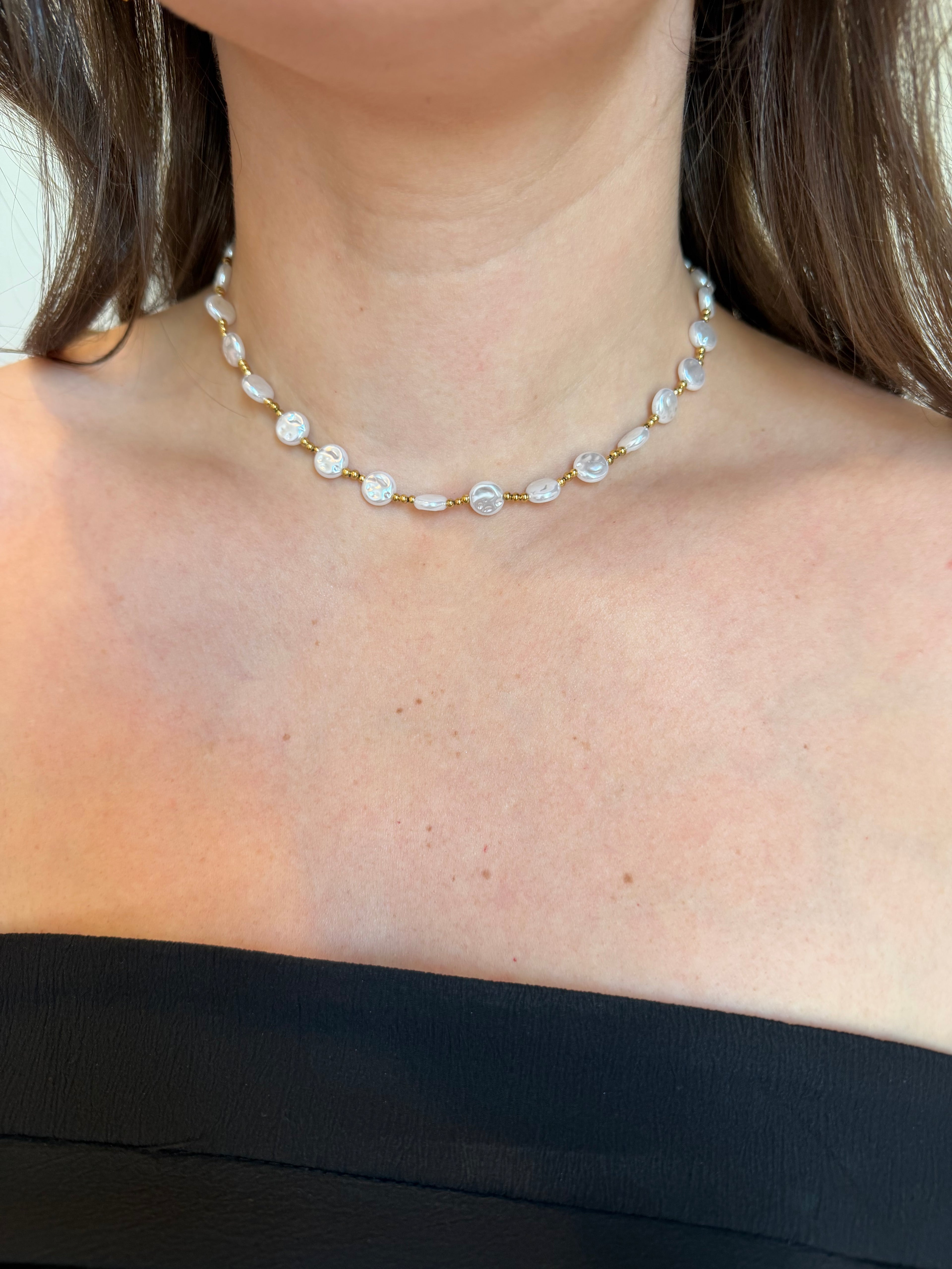 Flattened Pearl Choker