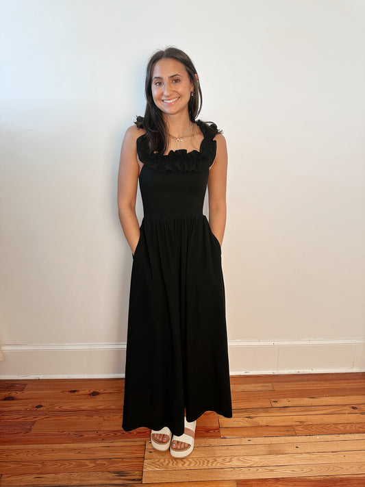 Anya Black Ruffle Sleeve Maxi Dress
