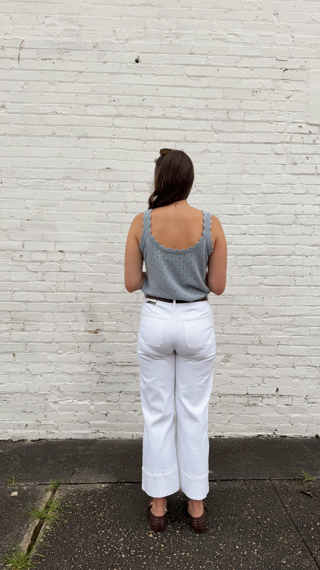 Blue Pointelle Knit Tank