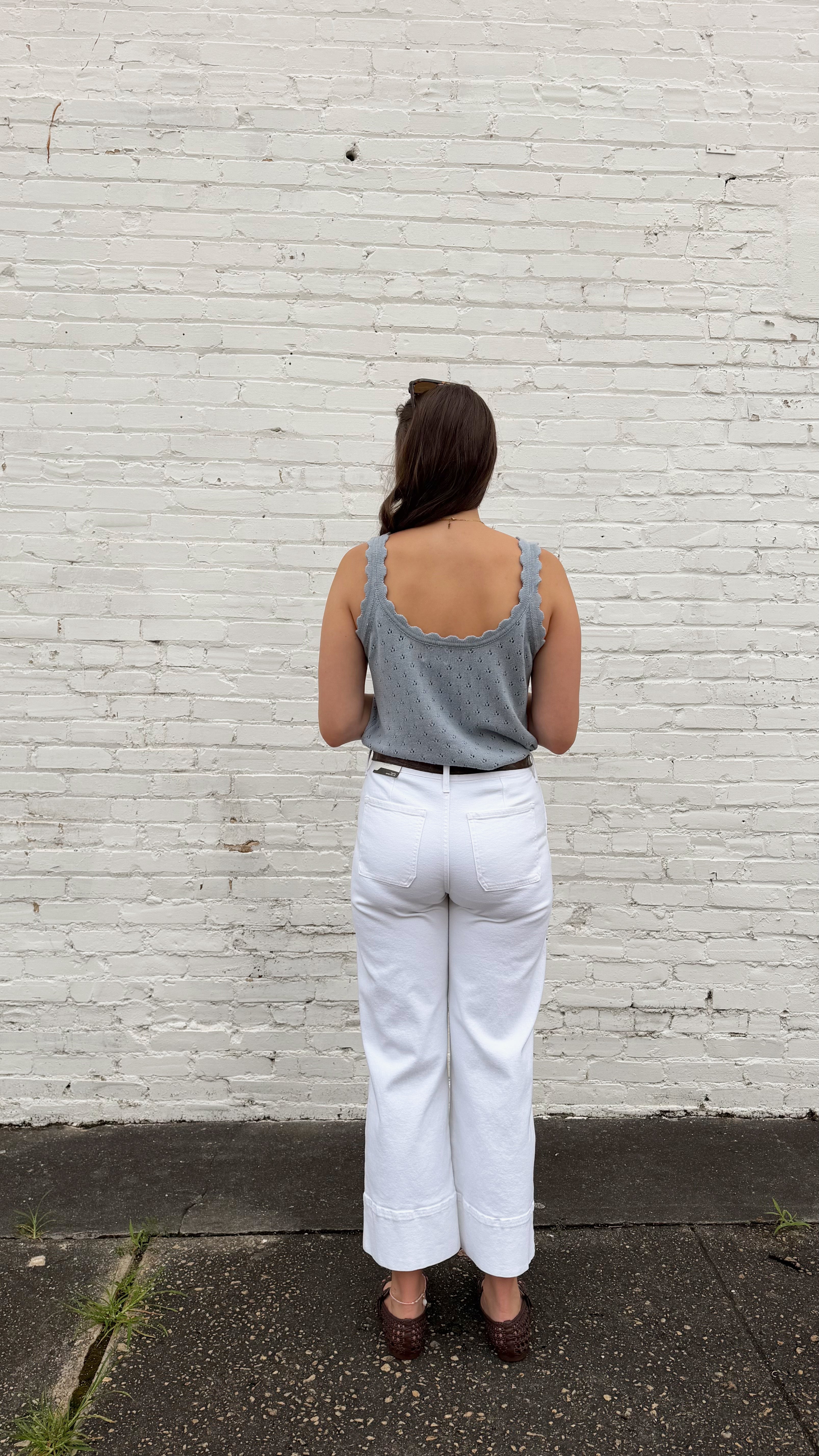 Blue Pointelle Knit Tank