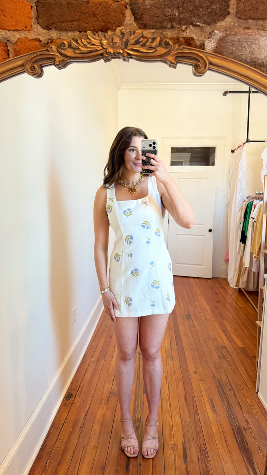 Mae Embroidered Ivory Mini Dress-RESTOCK