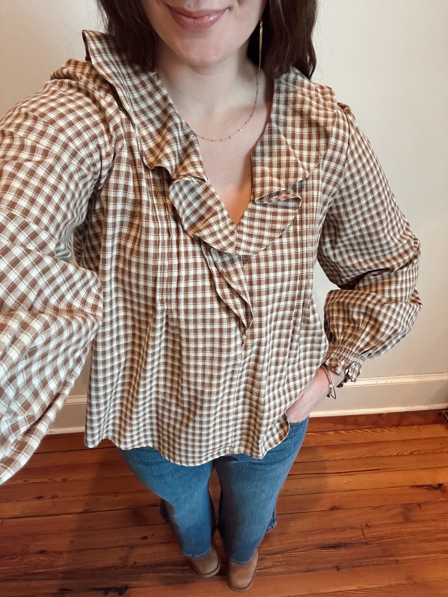 Giselle Cotton Gingham Ruffled Blouse
