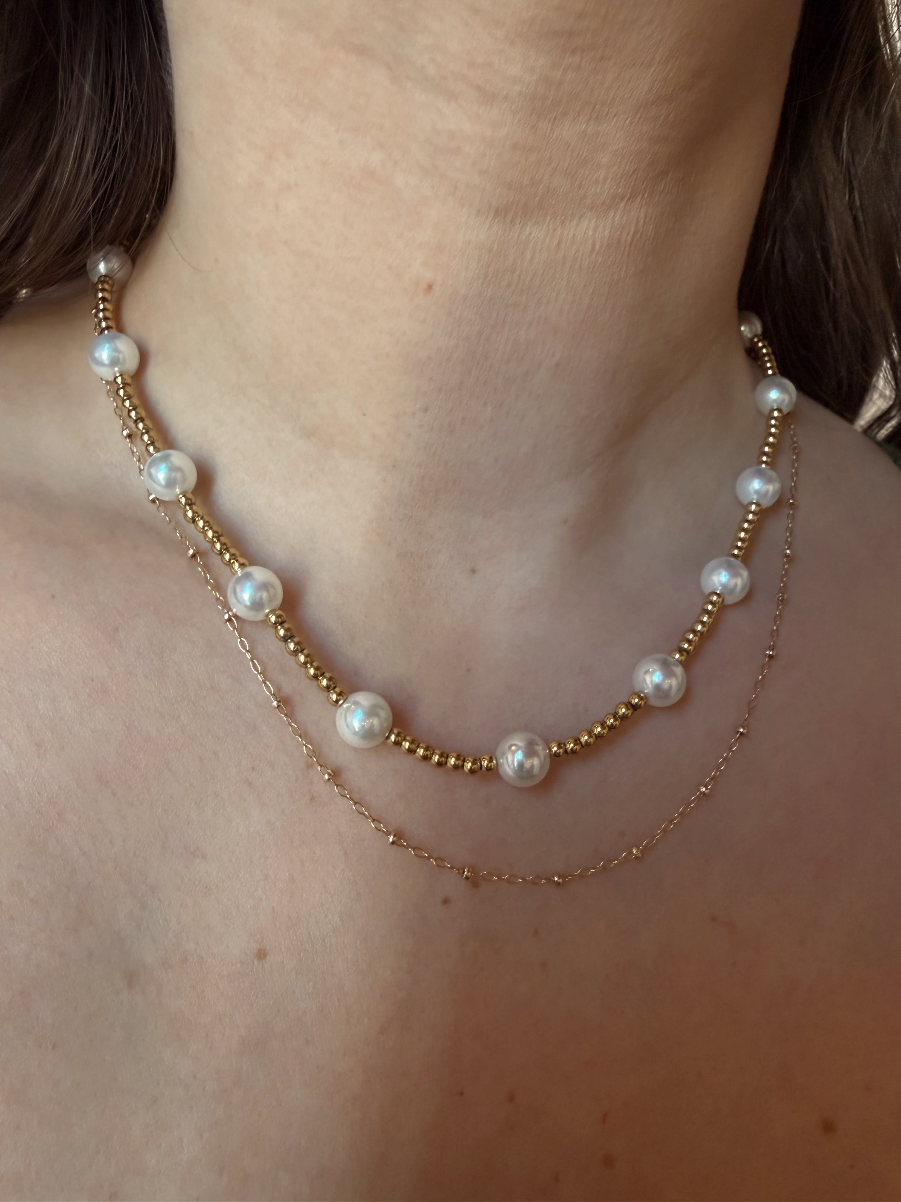 Pearl & Gold Bead Tarnish Free Necklace