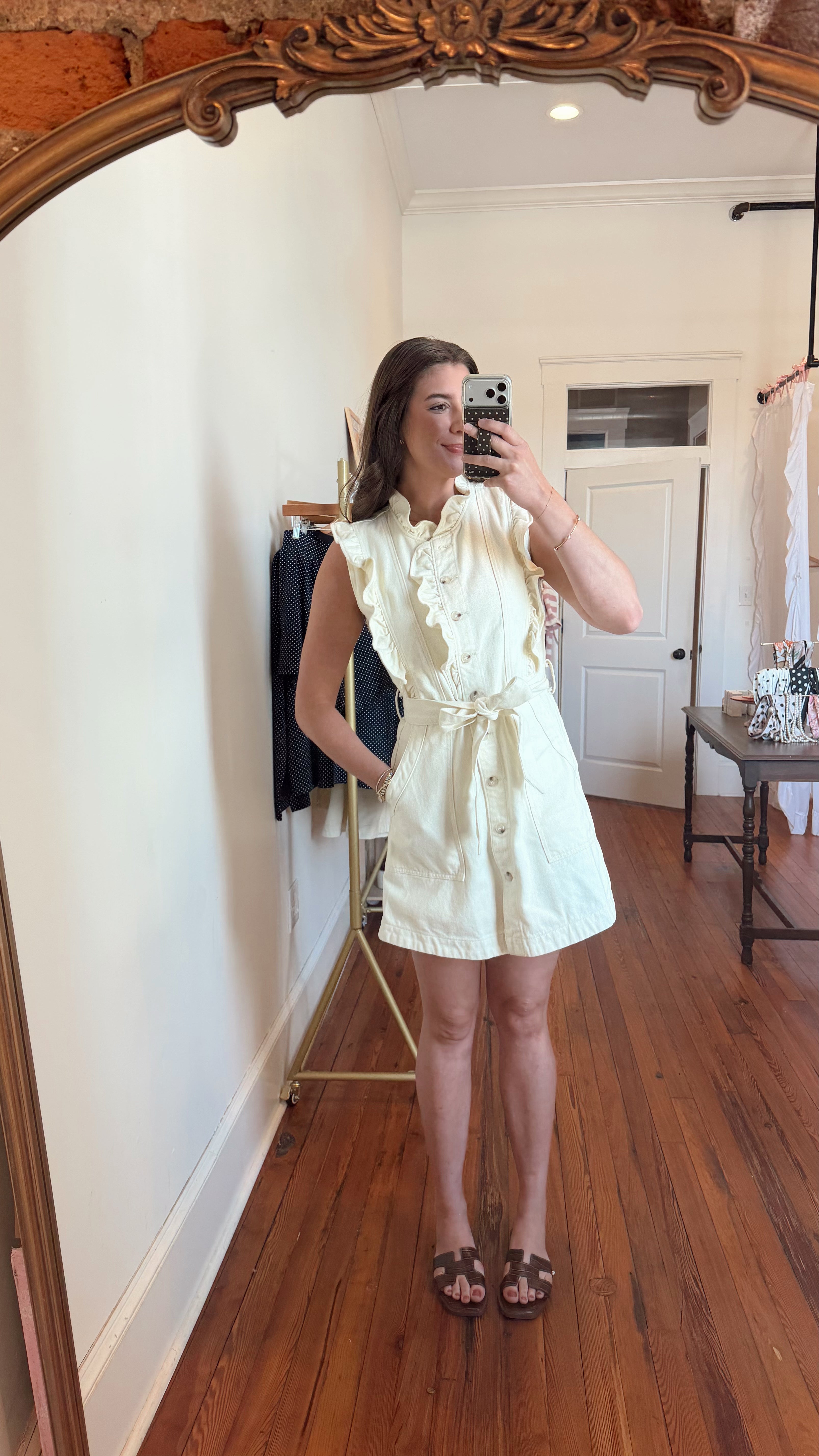 Camden Cream Denim Mini with Ruffle Detail