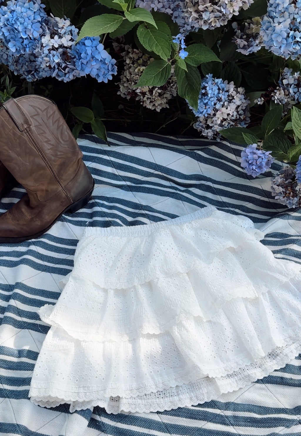Sophia White Eyelet Ruffle Mini Skirt