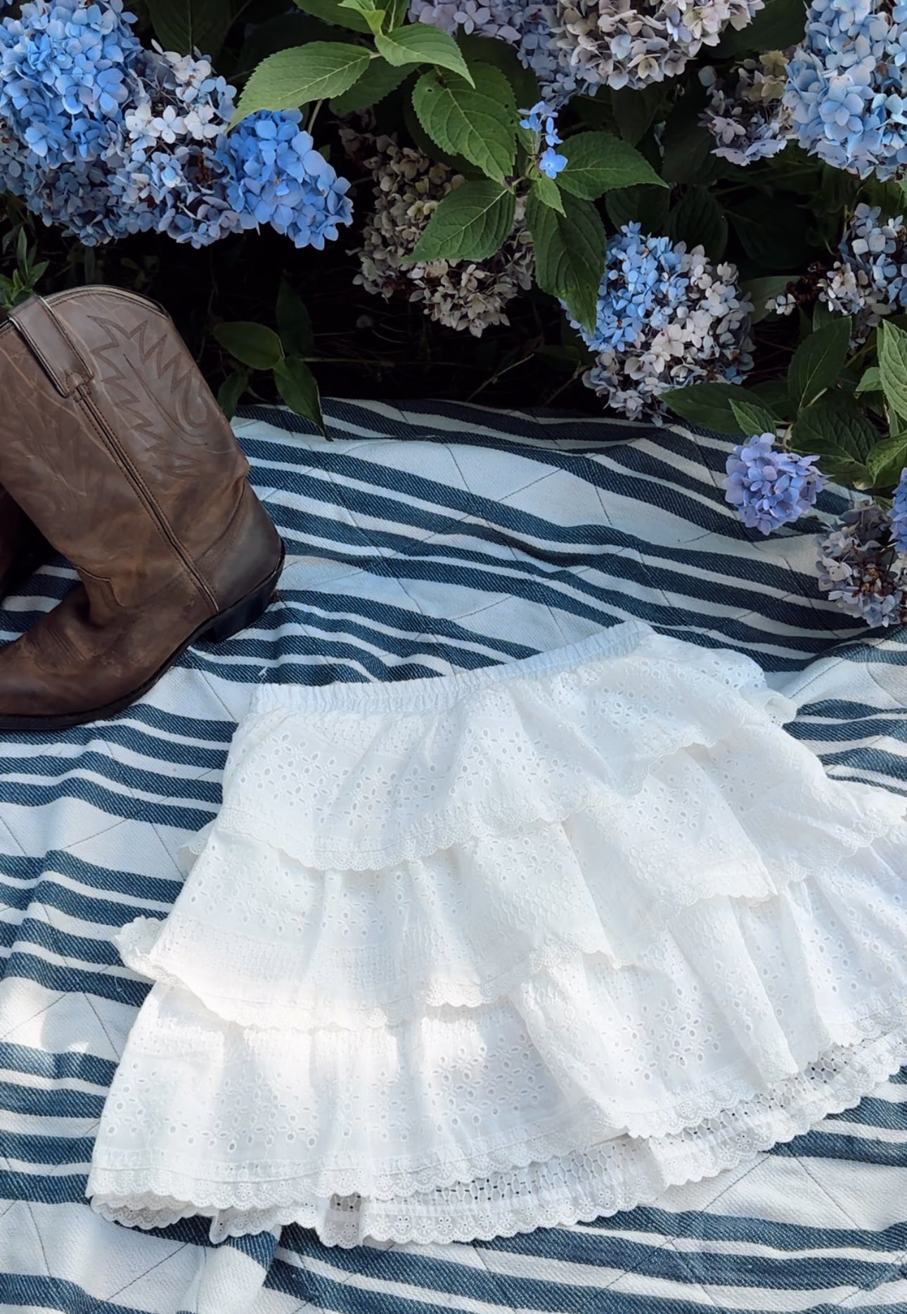 Sophia White Eyelet Ruffle Mini Skirt