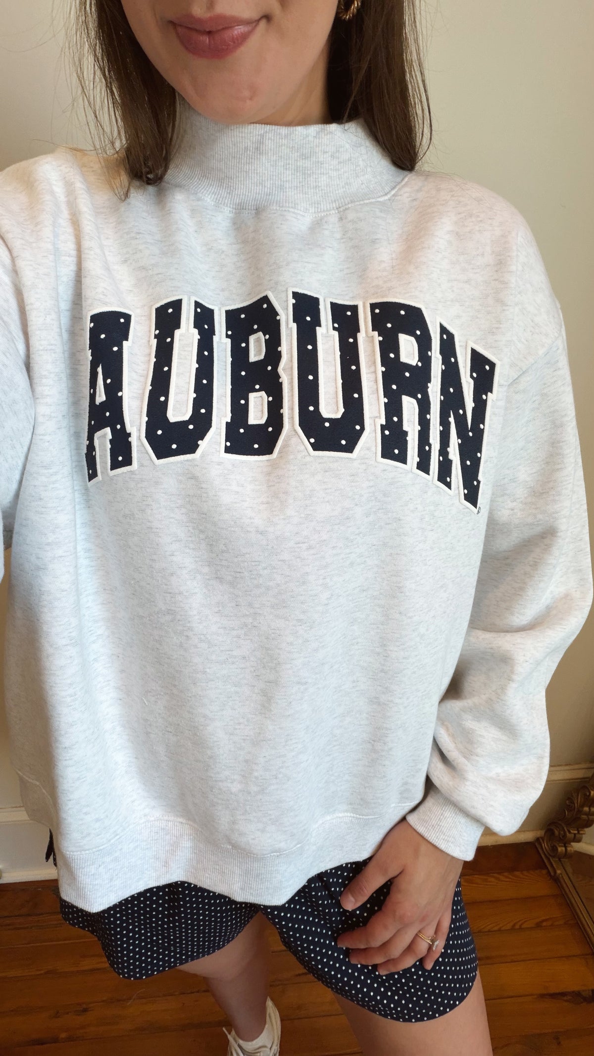 Auburn Tigers Polka Dot Puff Gray Wknd Mock Neck Sweatshirt