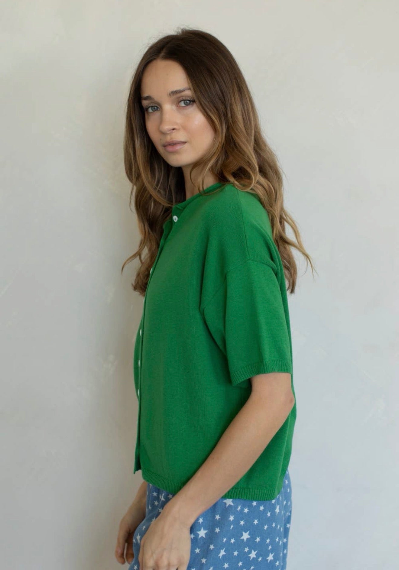 Gracie Green Cotton Button Cardigan
