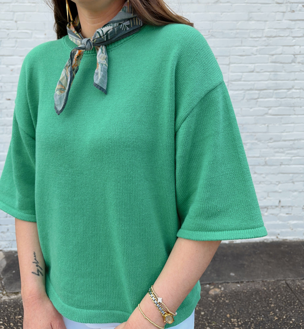 April Green Knit Short Sleeve Top