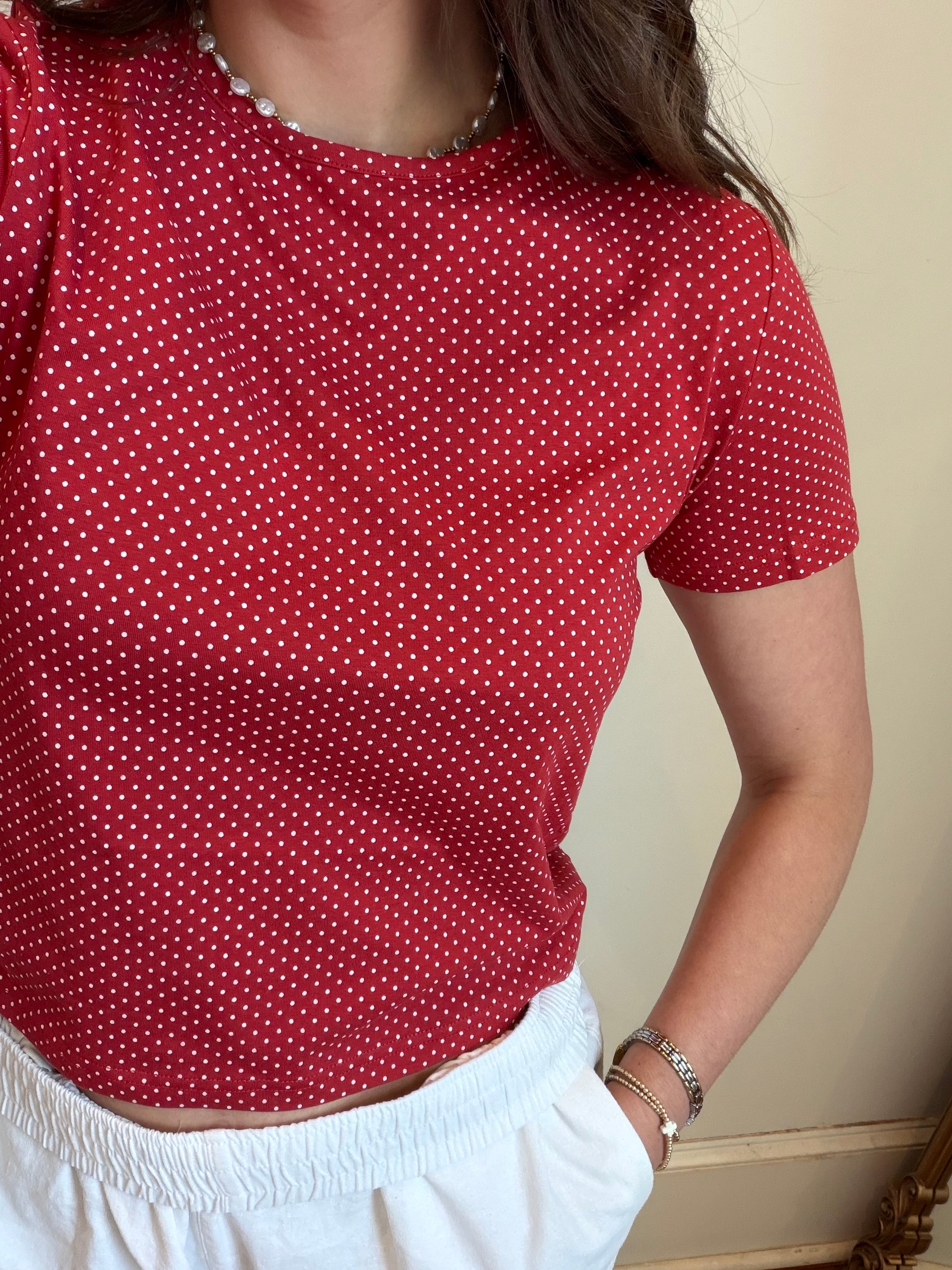 Strawberry Picking Red Polka Dot Baby Tee