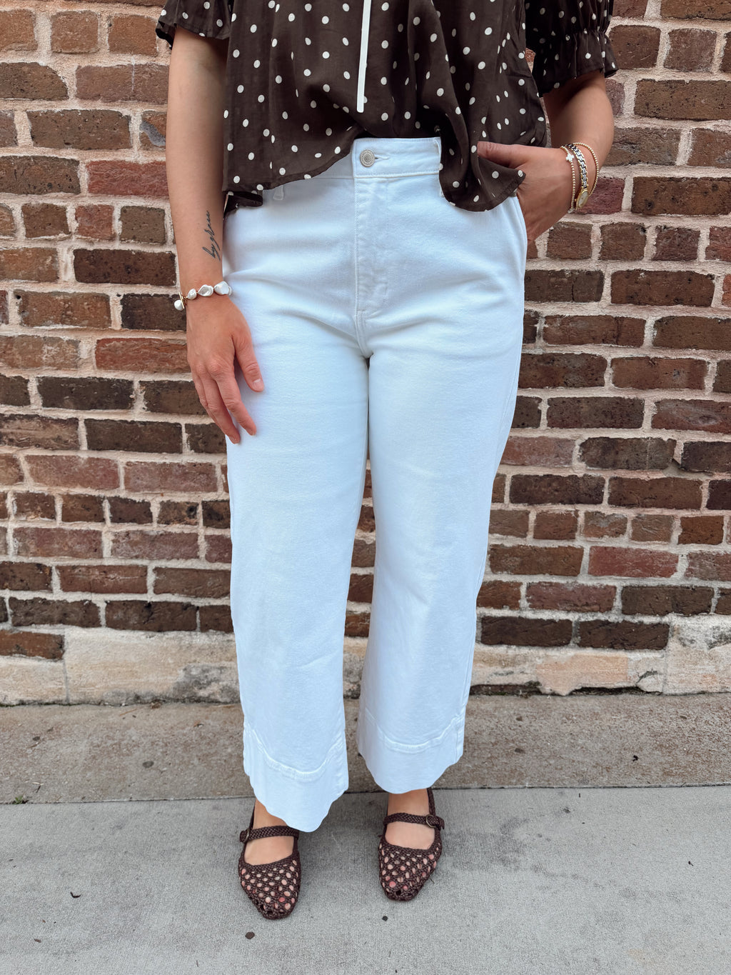 Holly High Rise Cropped Wide Leg White Jeans- Kancan