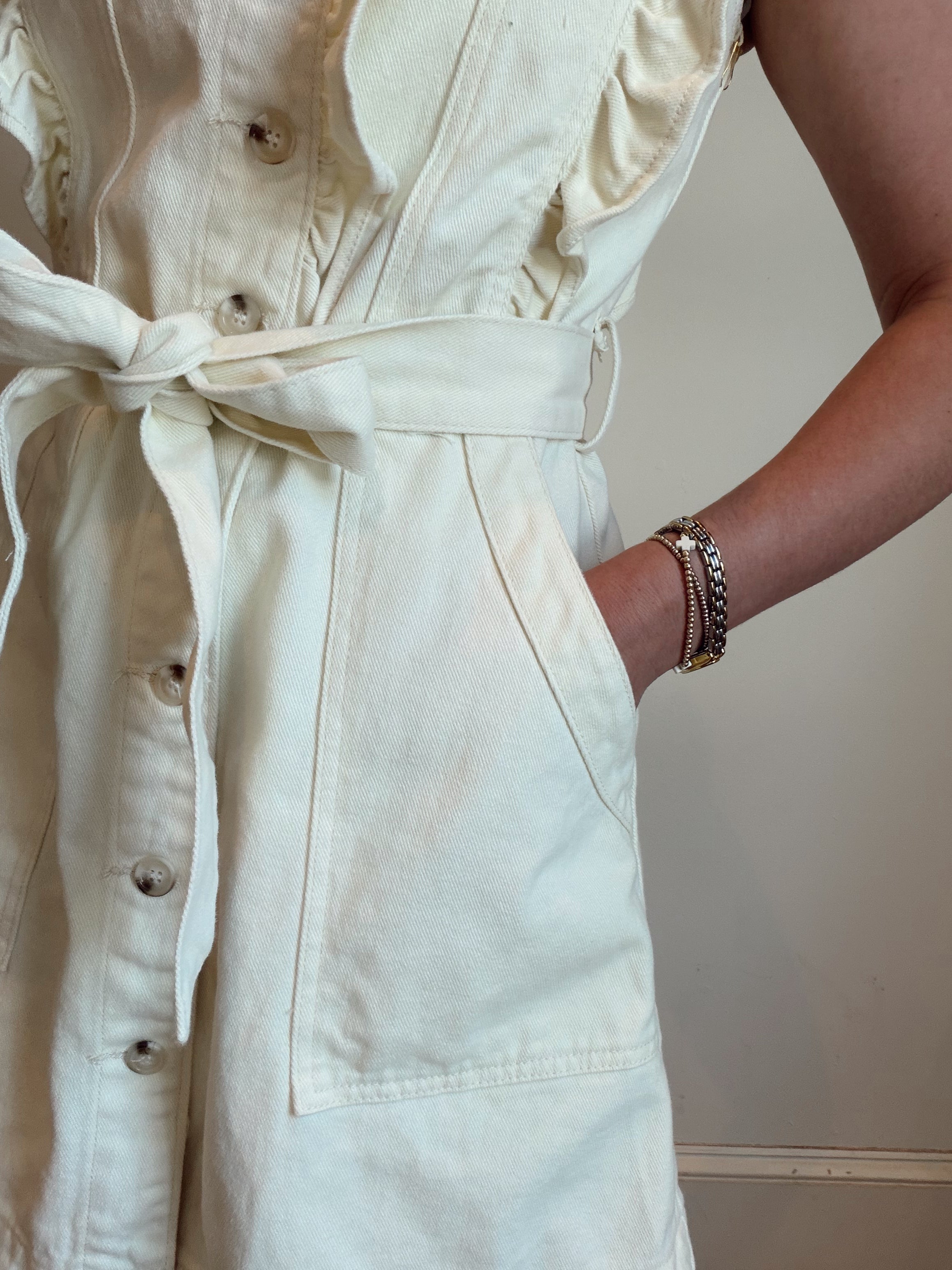 Camden Cream Denim Mini with Ruffle Detail