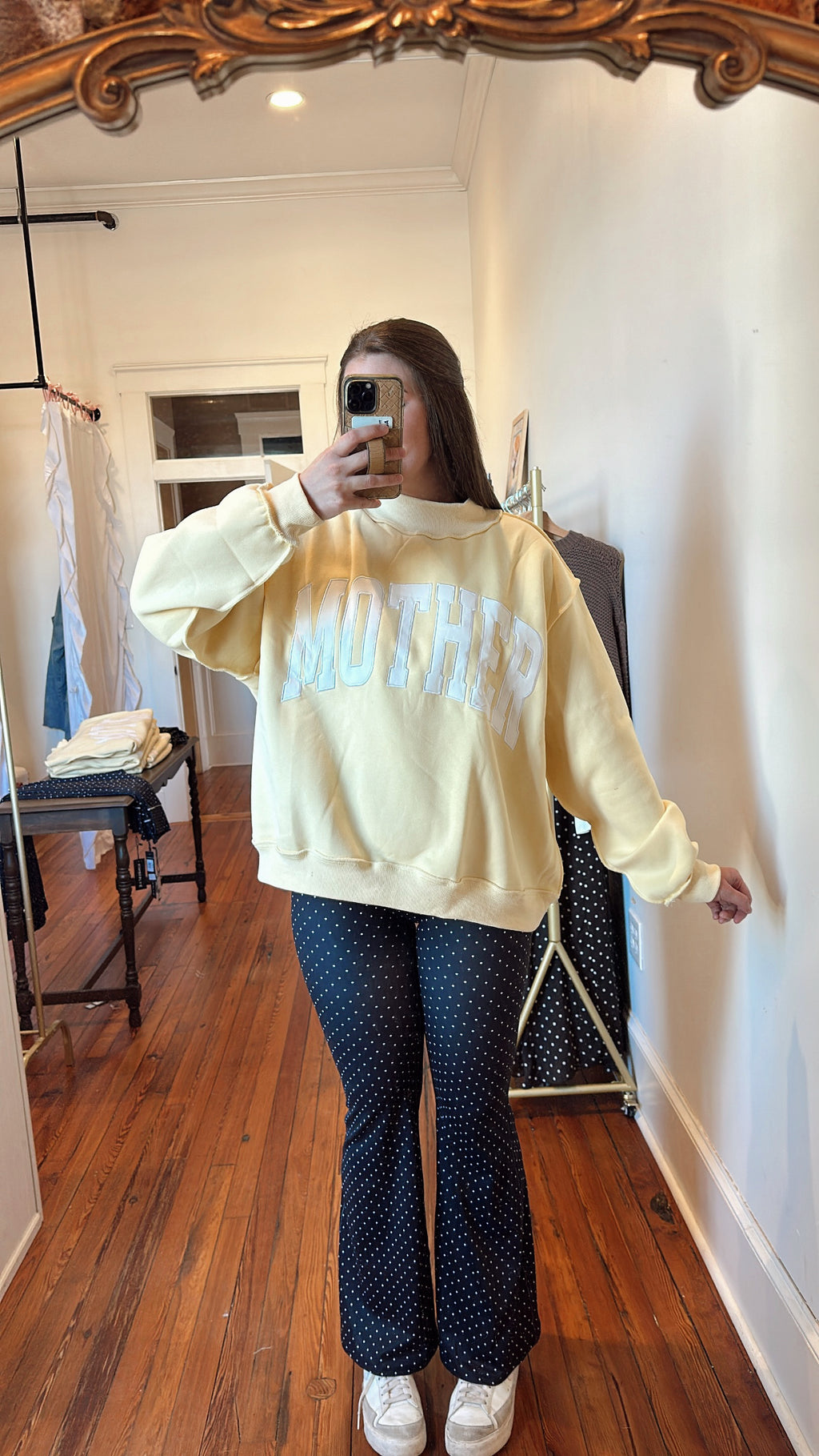 Yellow MOTHER Embroidered Mock Neck Sweatshirt