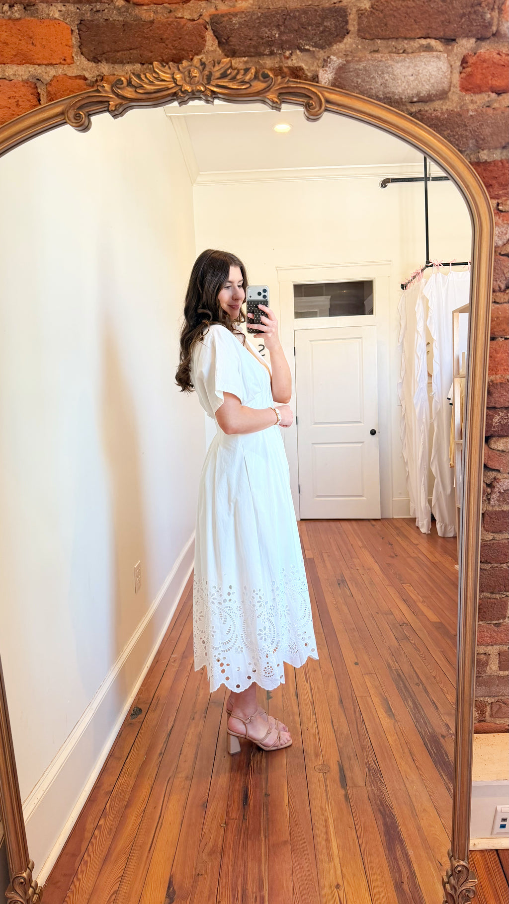 Laura Embroidered Cotton Midi Dress with Eyelet