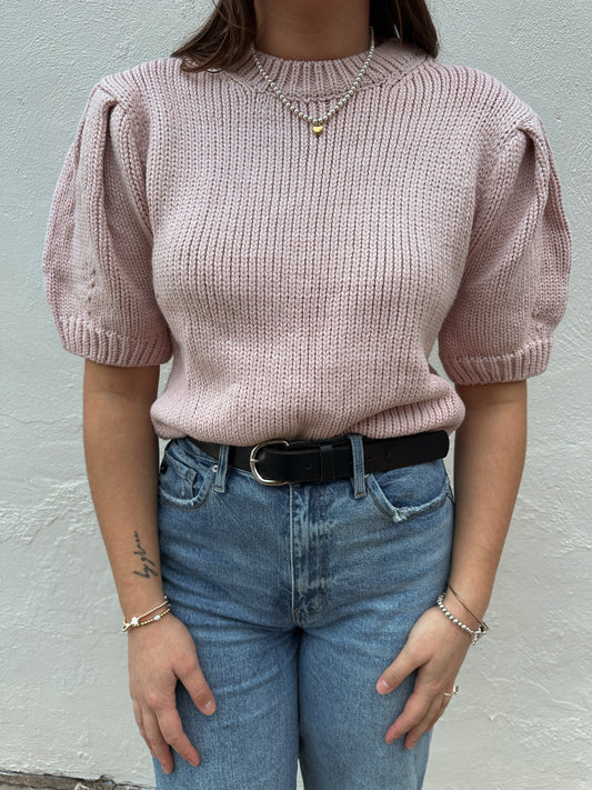 Anna Short Puff Sleeve Light Pink Sweater Top