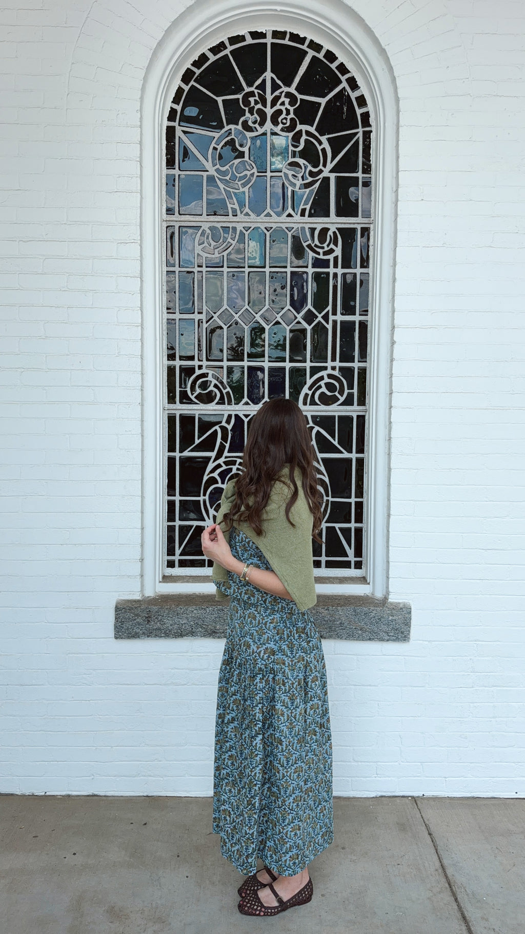 Olive Drop Waist Skirt - Floral Block Print