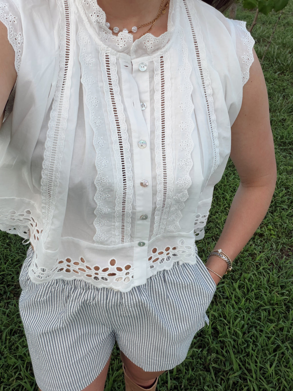 August Sleeveless Cotton Blouse With Eyelets