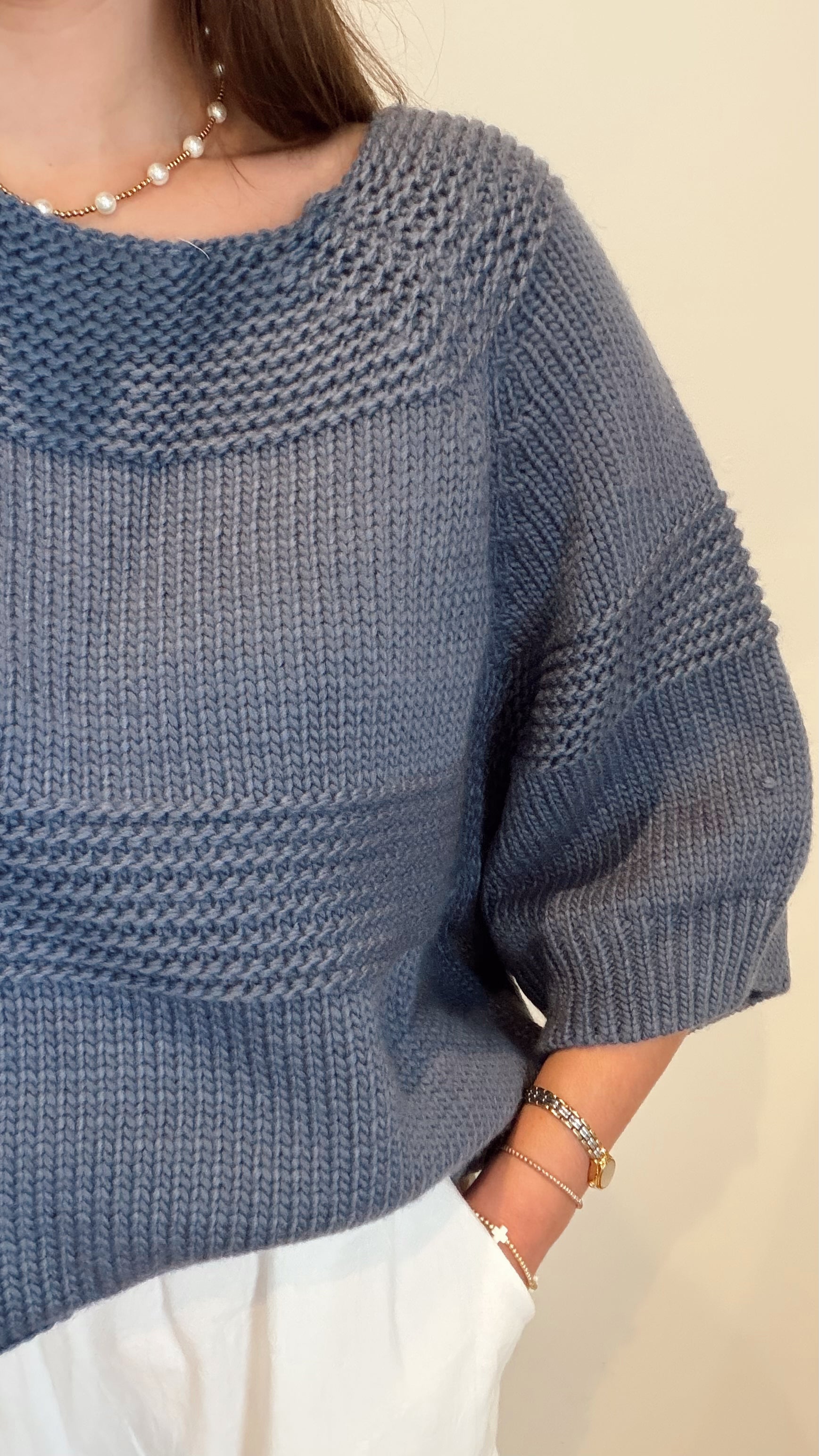 Sammie Slate Oversized Chunky Short Sleeve Sweater
