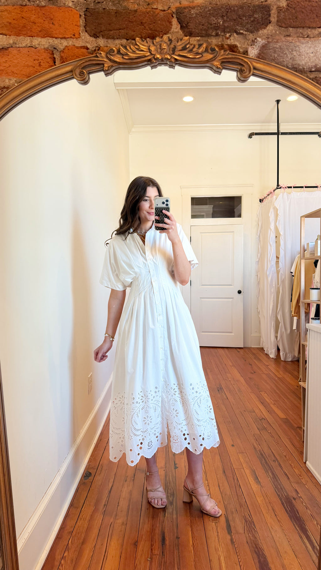 Laura Embroidered Cotton Midi Dress with Eyelet