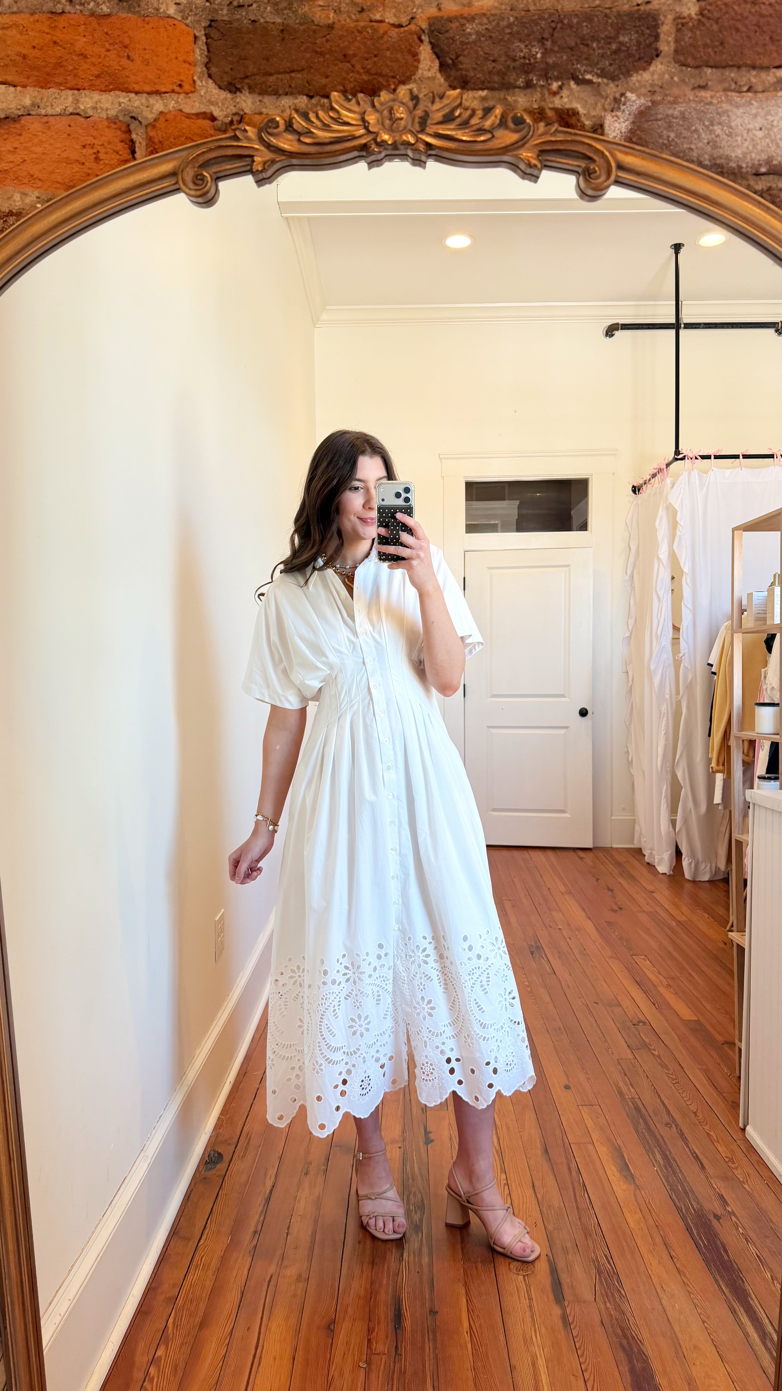 Laura Embroidered Cotton Midi Dress with Eyelet