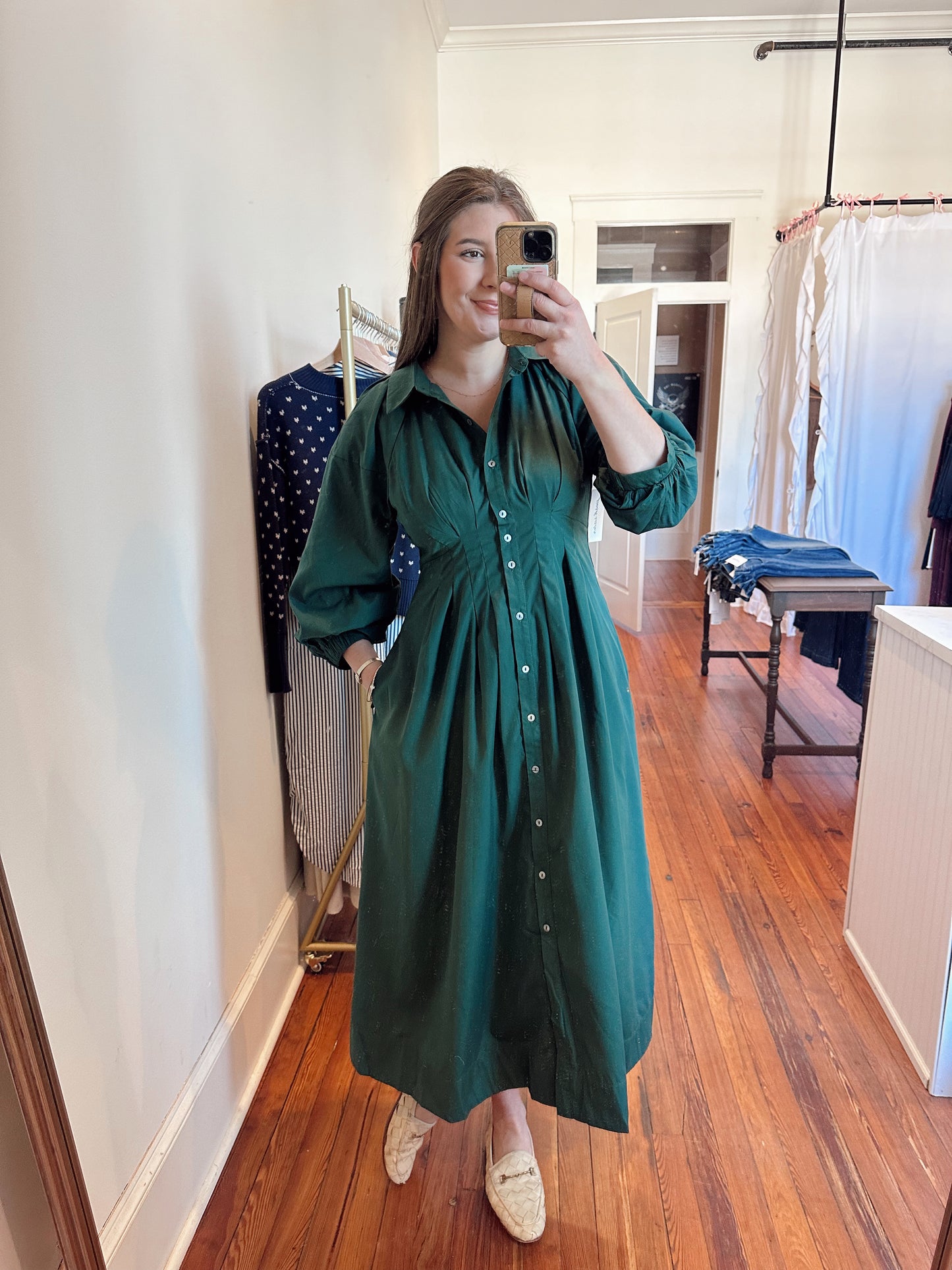 Cynthia Long Sleeve Button Down Midi Dress