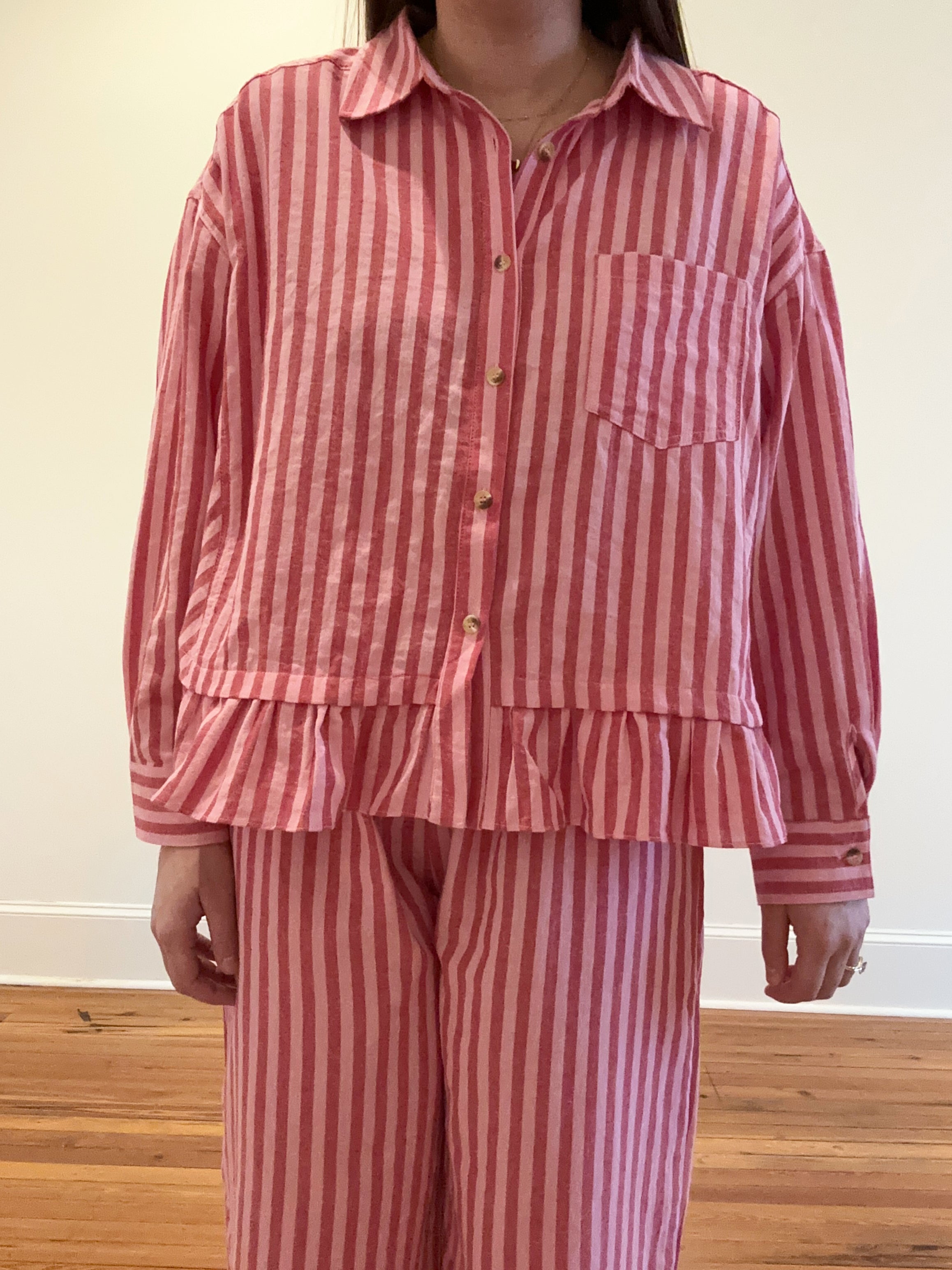 Bea Ruffle Striped Wide Leg Set