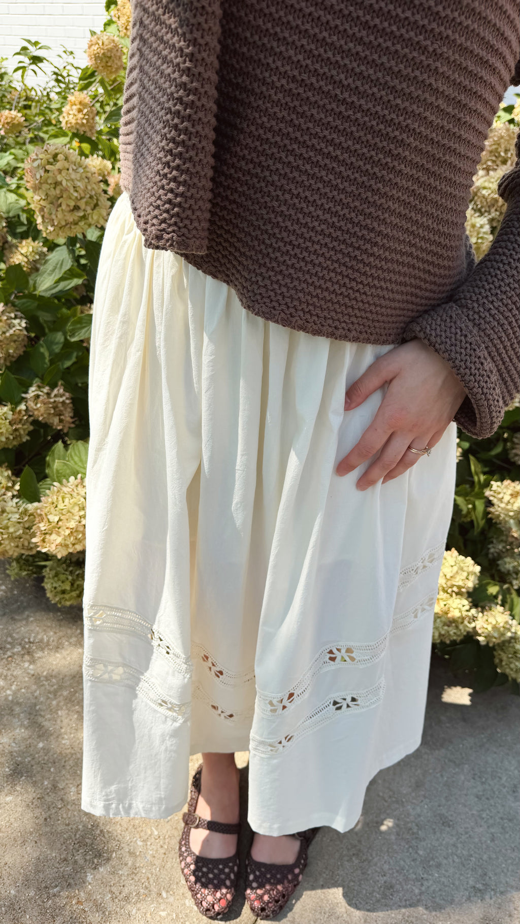 Adeline Cream Cotton Cutout Maxi Skirt