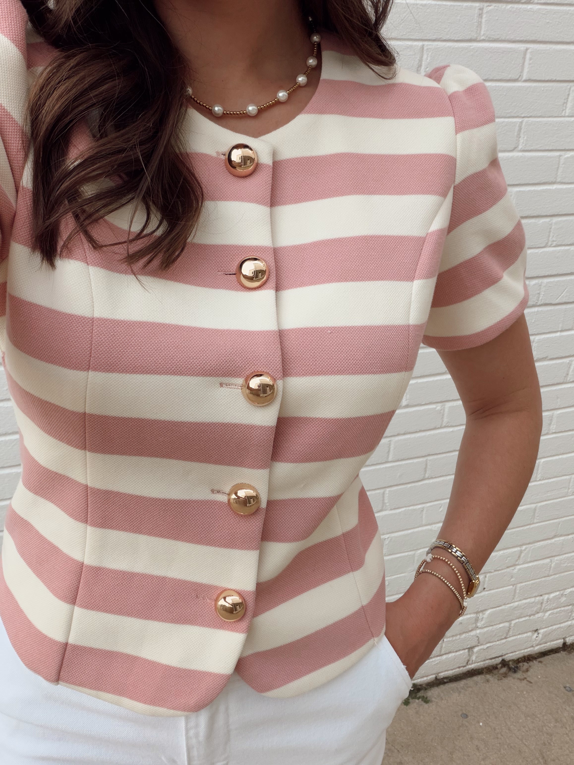 Ambrose Pink and Ivory Striped Top