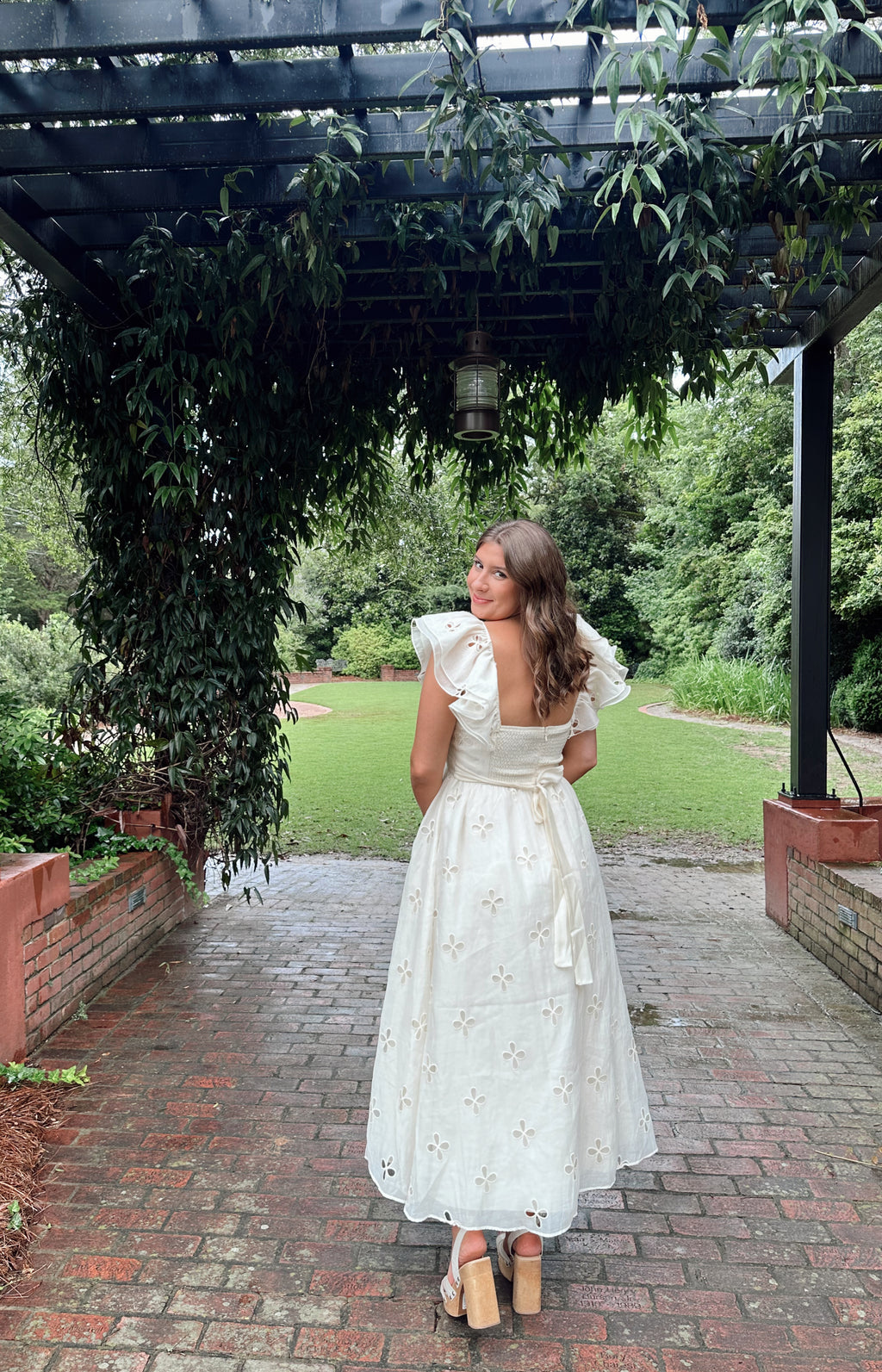 Daphne Cream Eyelet Ruffle Sleeve Maxi Dress