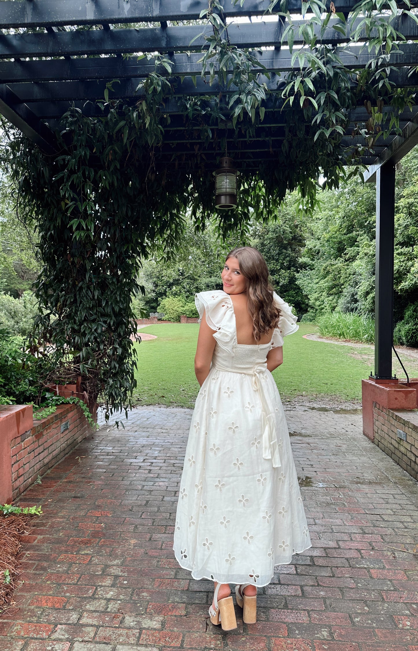 Daphne Cream Eyelet Ruffle Sleeve Maxi Dress