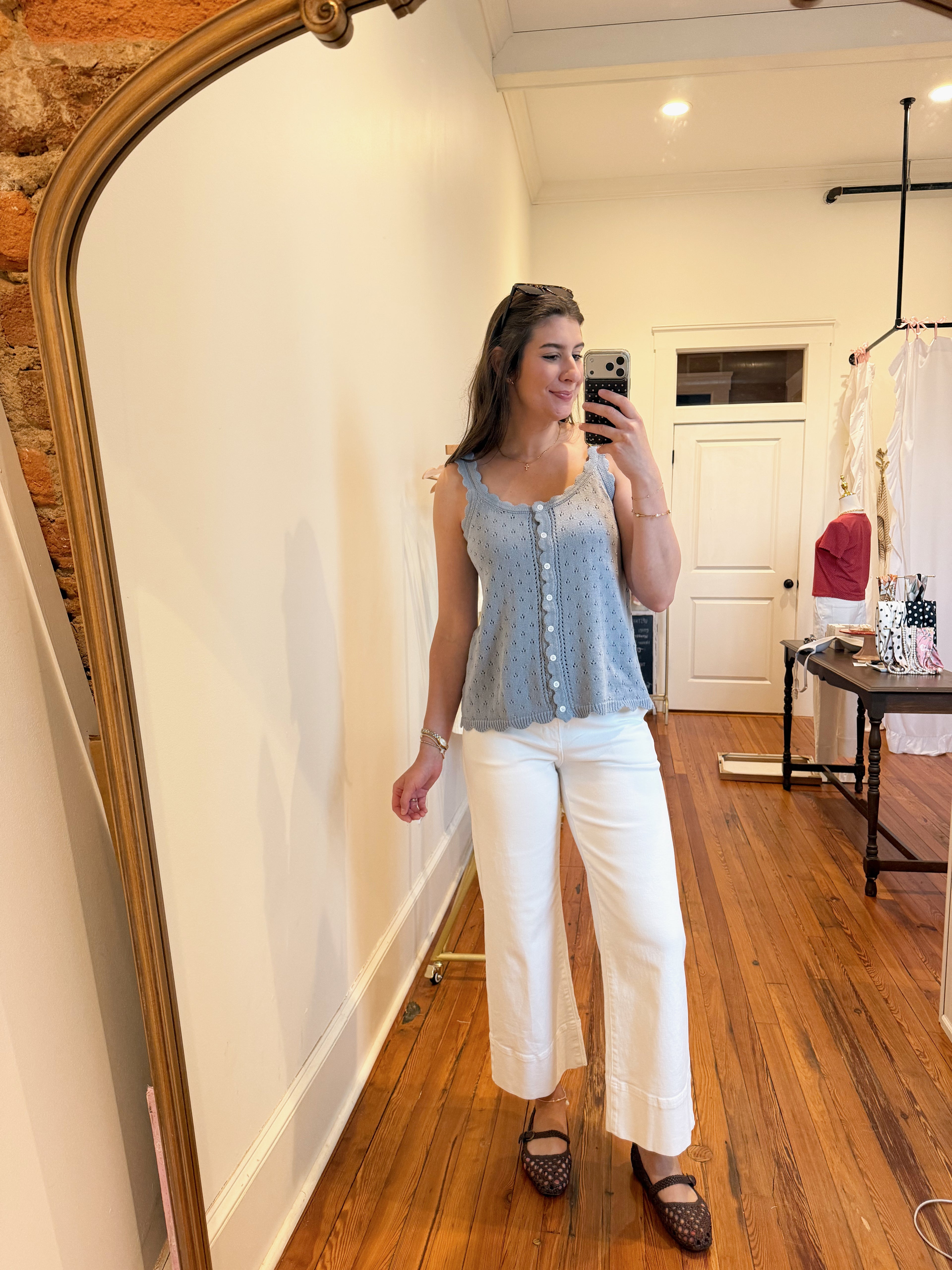 Blue Pointelle Knit Tank