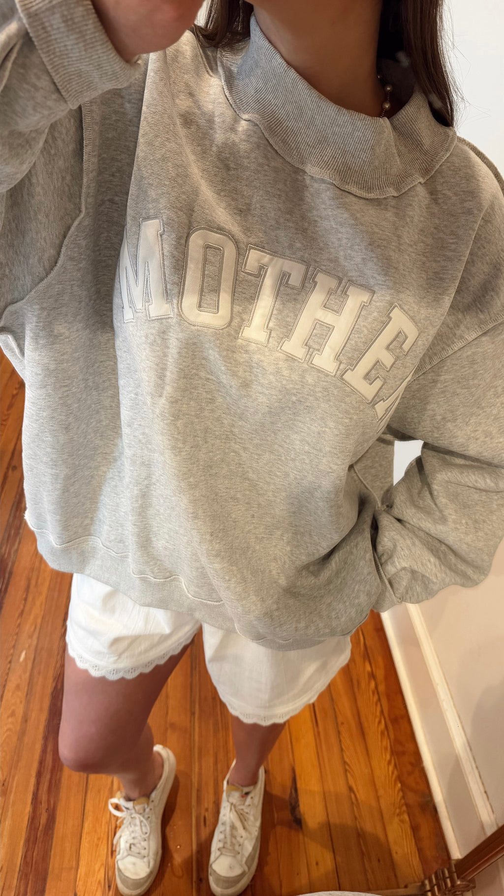 Mother Embroidered Mock Neck Sweatshirt