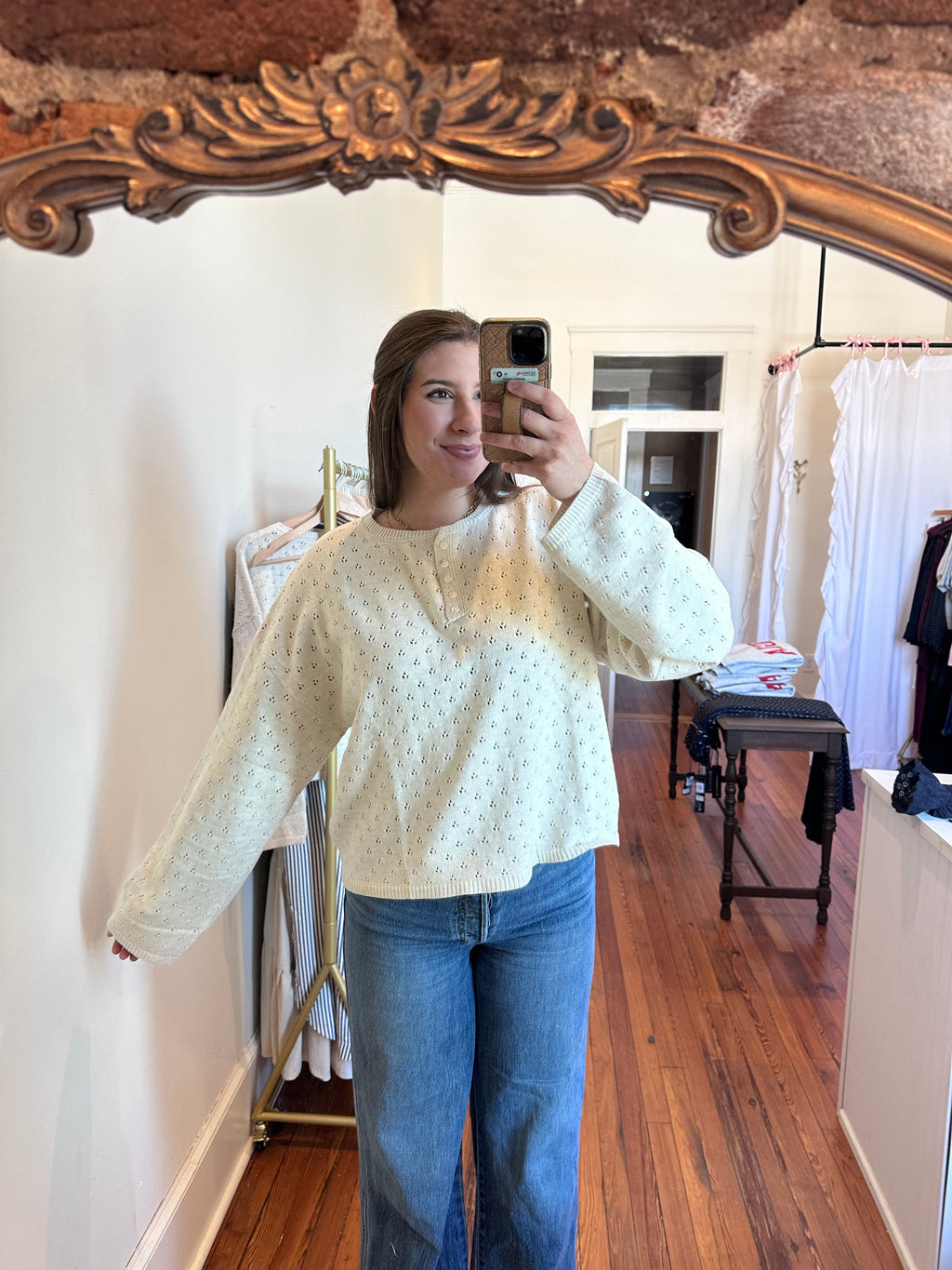 Charolette Eyelet Henley Sweater RESTOCK