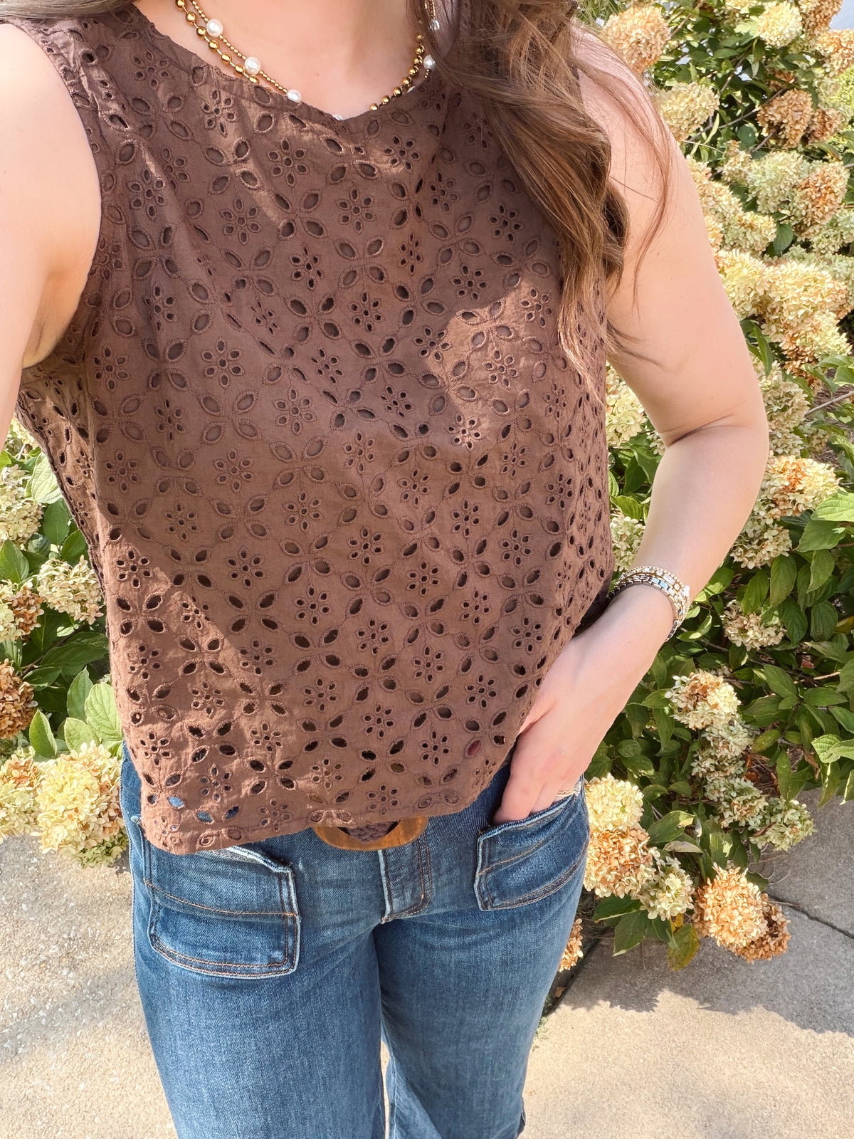 Lucy Tank Top – Chocolate Eyelet