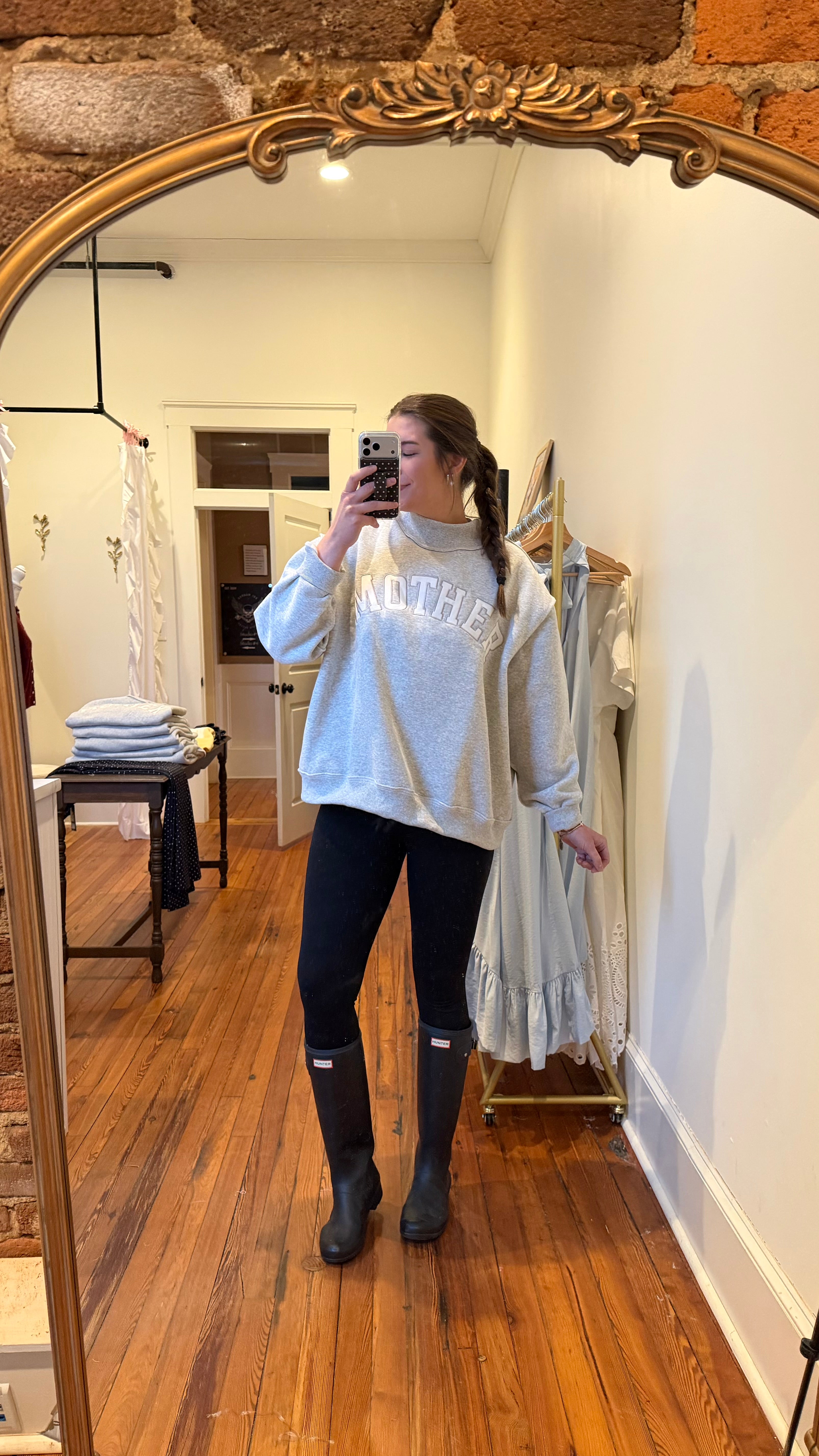 Mother Embroidered Mock Neck Sweatshirt