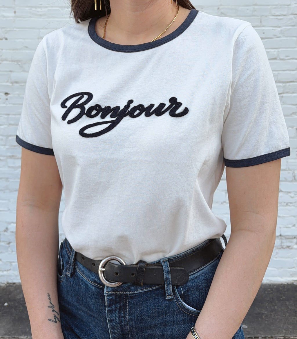 Bonjour Contrast Ringer Tee Embroidered