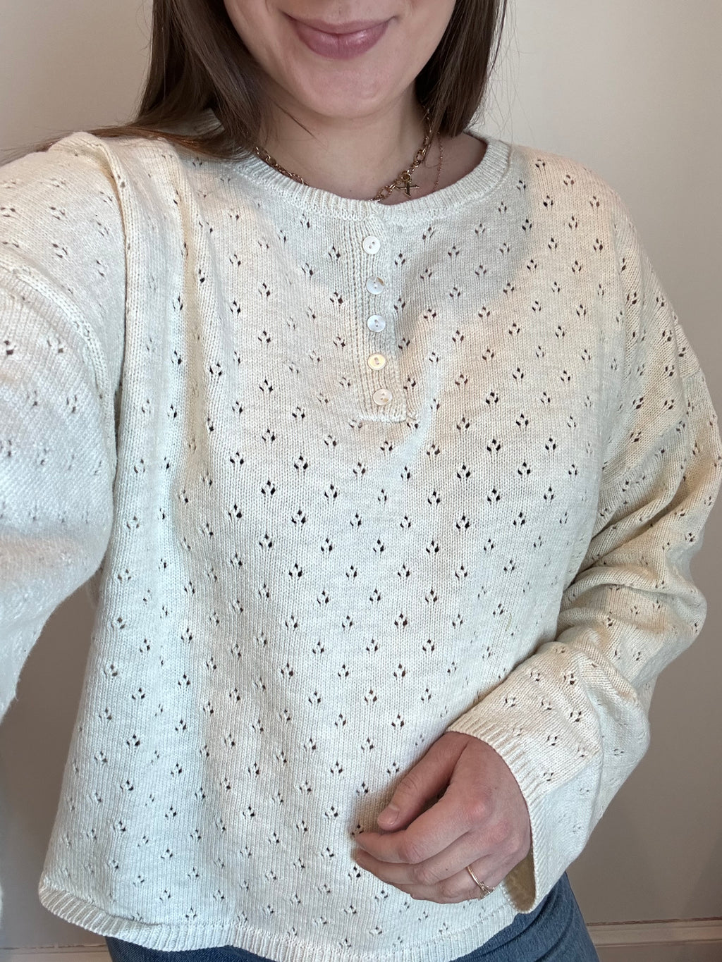 Charolette Eyelet Henley Sweater RESTOCK