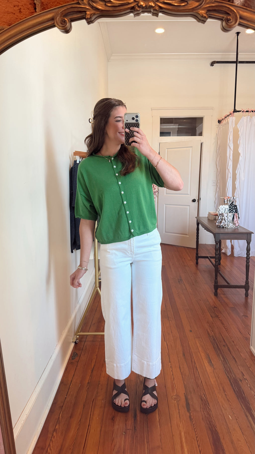 Gracie Green Cotton Button Cardigan