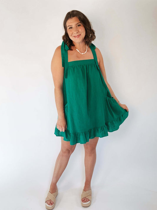 Gigi Green Shoulder Tie Mini Dress
