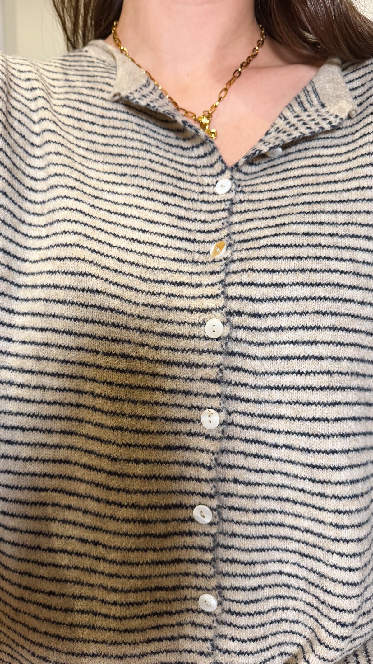 Navy and Tan Striped Cardigan