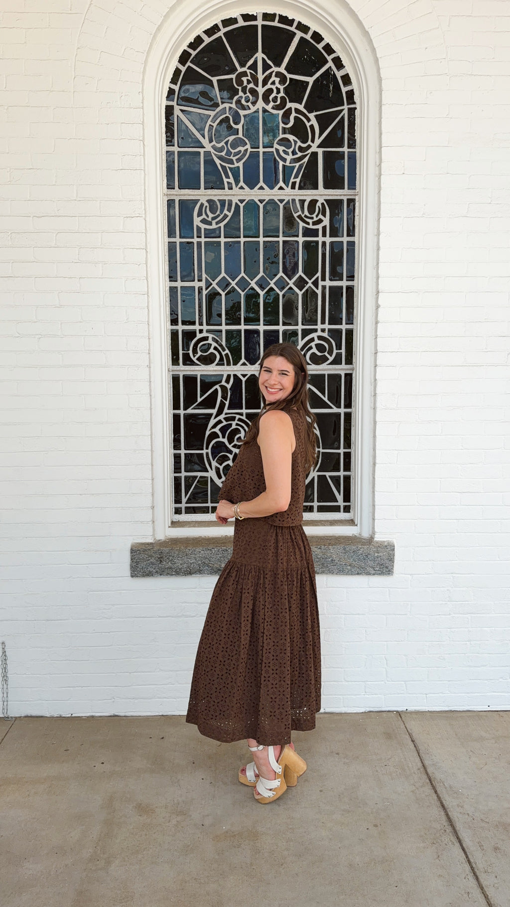 Olive Drop Waist Skirt - Chocolate Eyelet