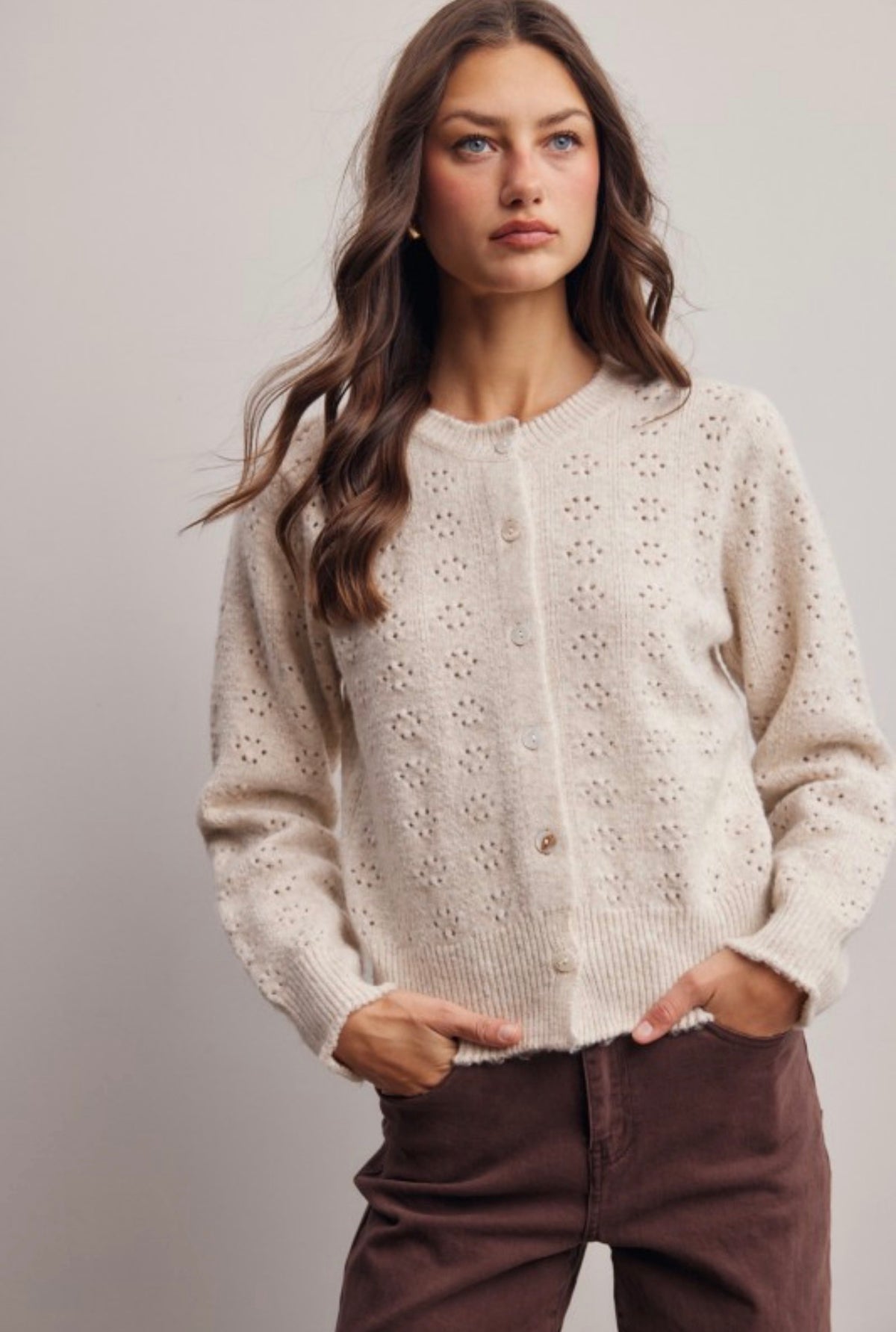 Pointelle Knit Button Cardigan