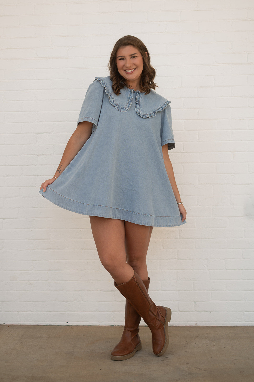 Penelope Denim Mini Dress with Peter Pan Collar