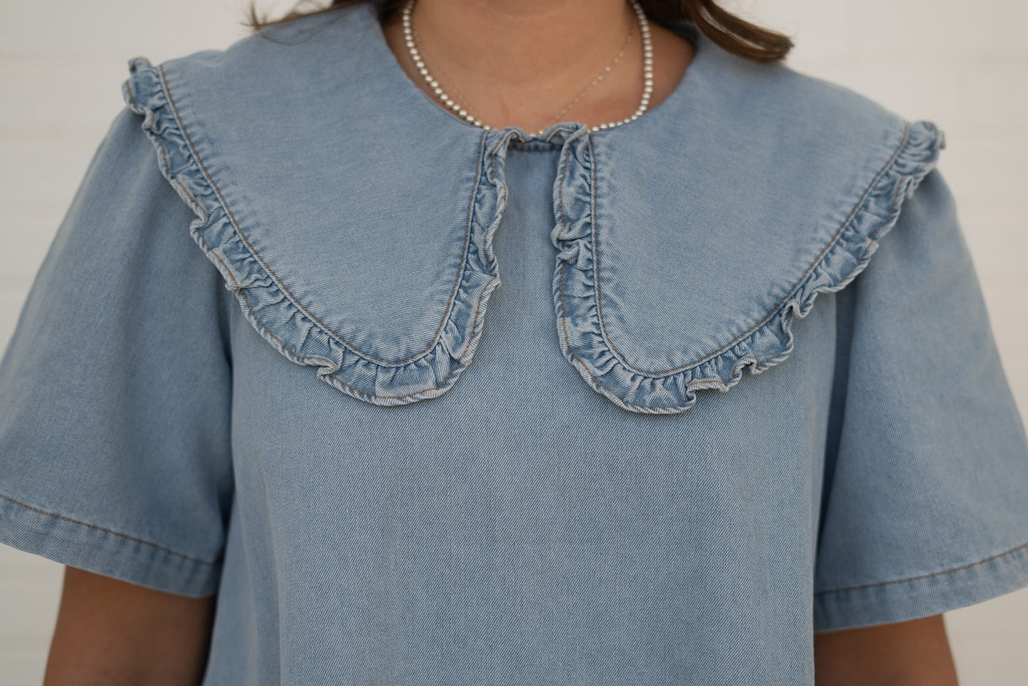 Penelope Denim Mini Dress with Peter Pan Collar