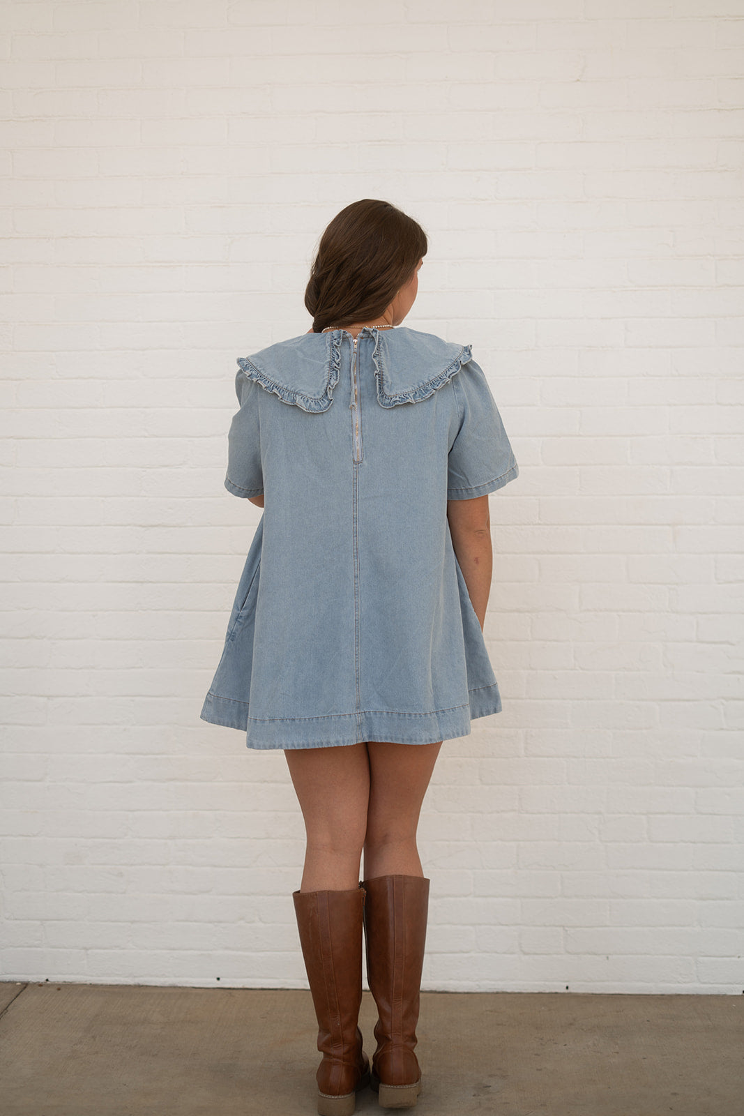 Penelope Denim Mini Dress with Peter Pan Collar