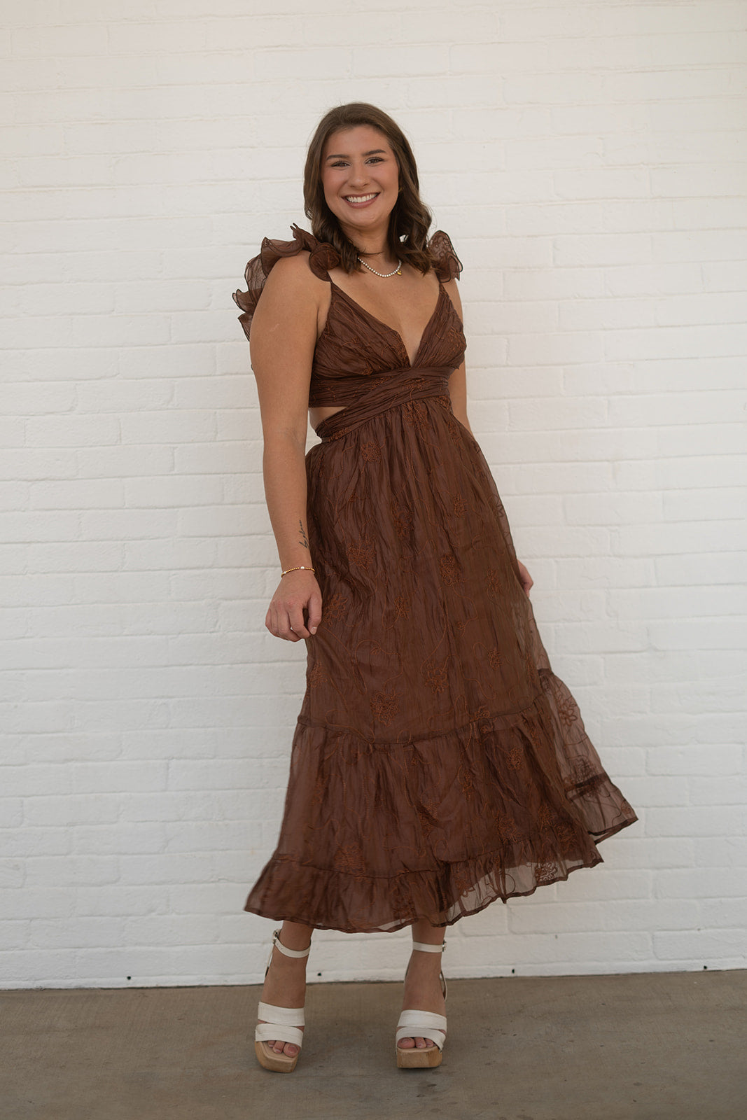 brown flower dress Annalise Brown Floral Formal Maxi Dress- Wedding Guest Dress