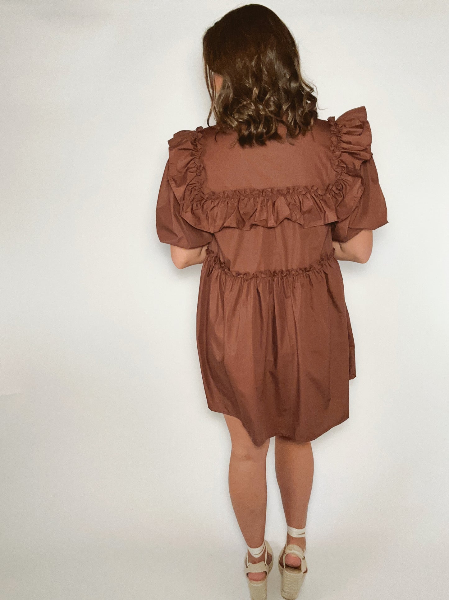 Chocolate Brown Ruffled Mini Dress