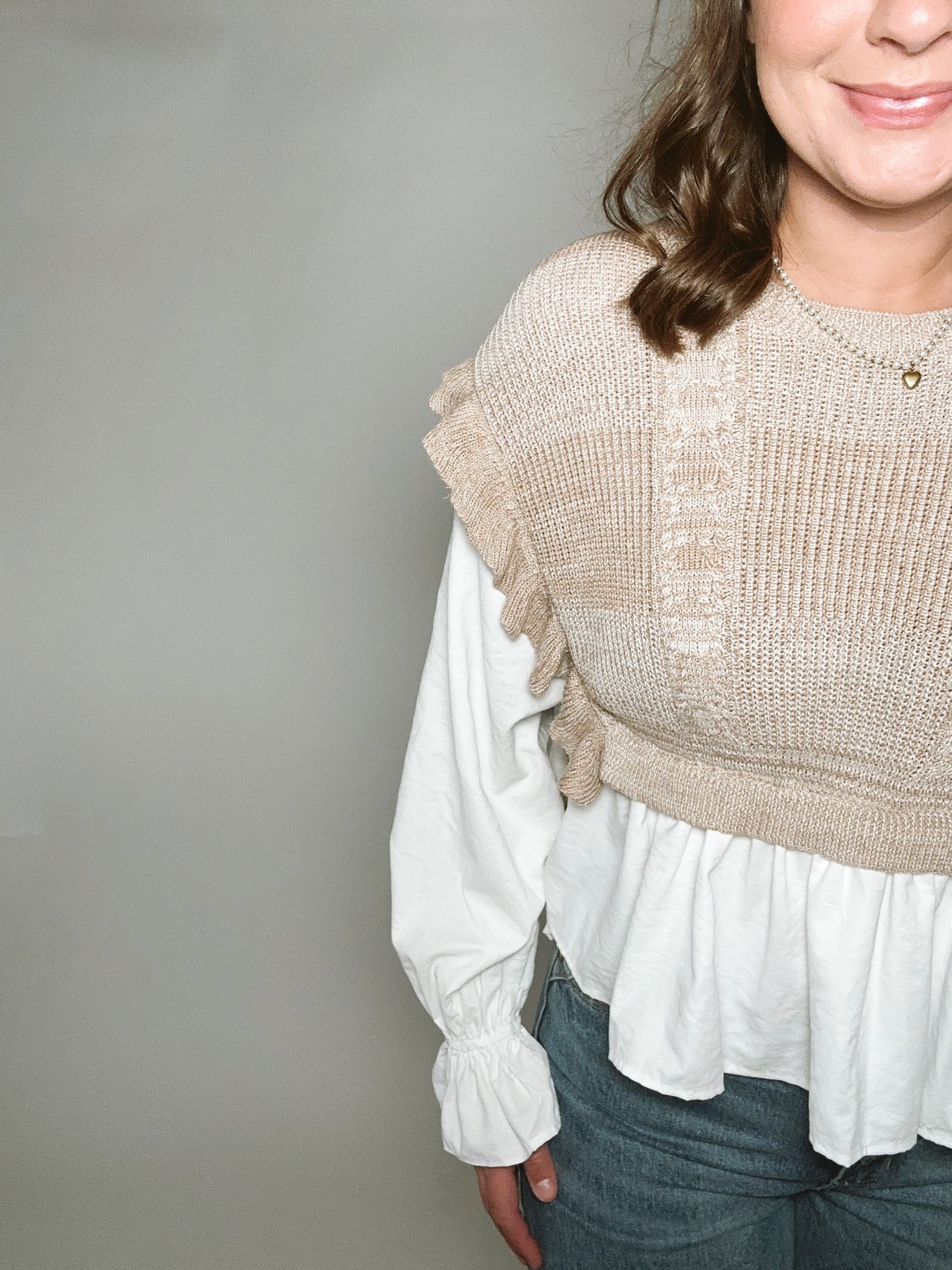 Ella- Layered Sweater Vest Long Sleeve Blouse