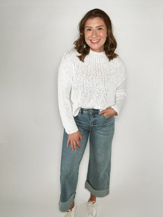 Halle Simple Knit White Sweater