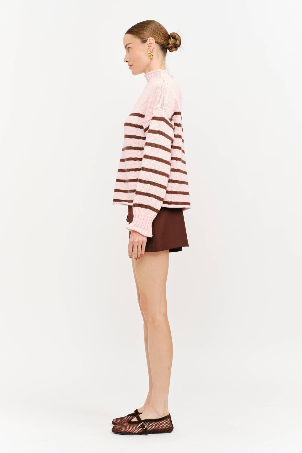 Skylar Cotton Striped Rollneck Sweater - Pink & Brown
